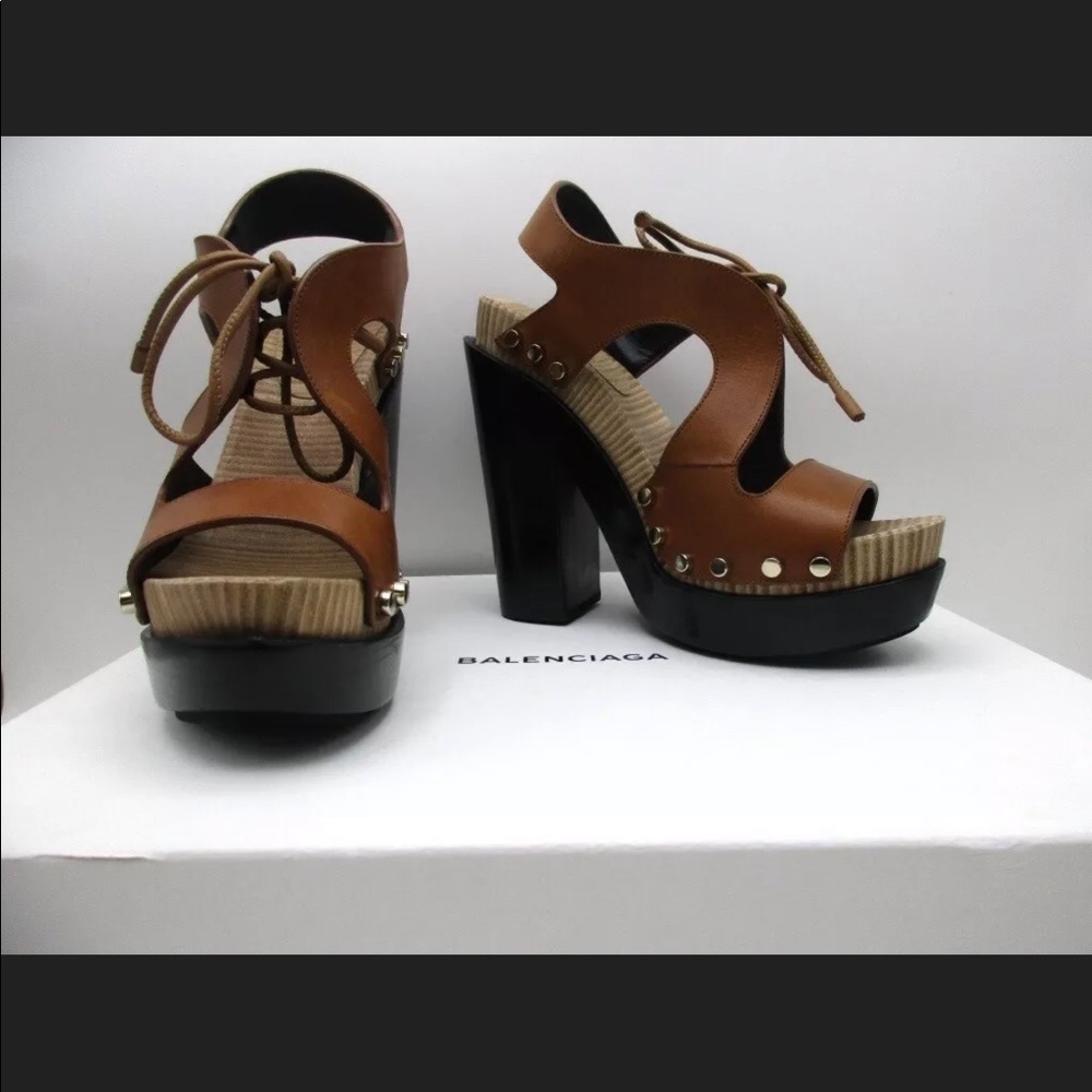 Balenciaga Brown Clog Platform Sandals Studded 37